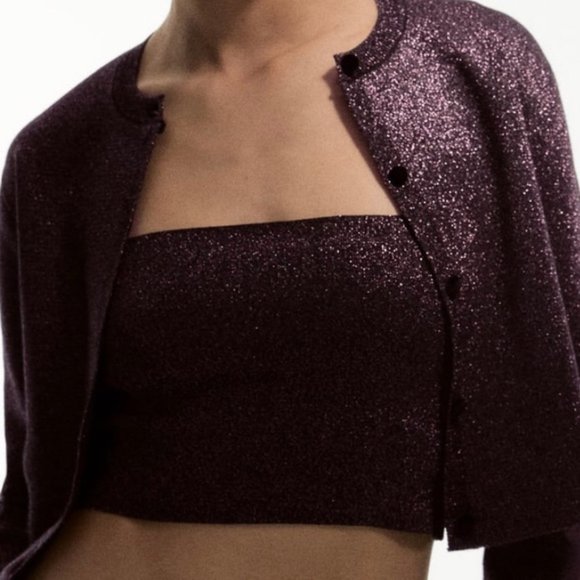 ZARA SHINY KNIT JACKET ROUND NECK NEW MEDIUM - Picture 4 of 6